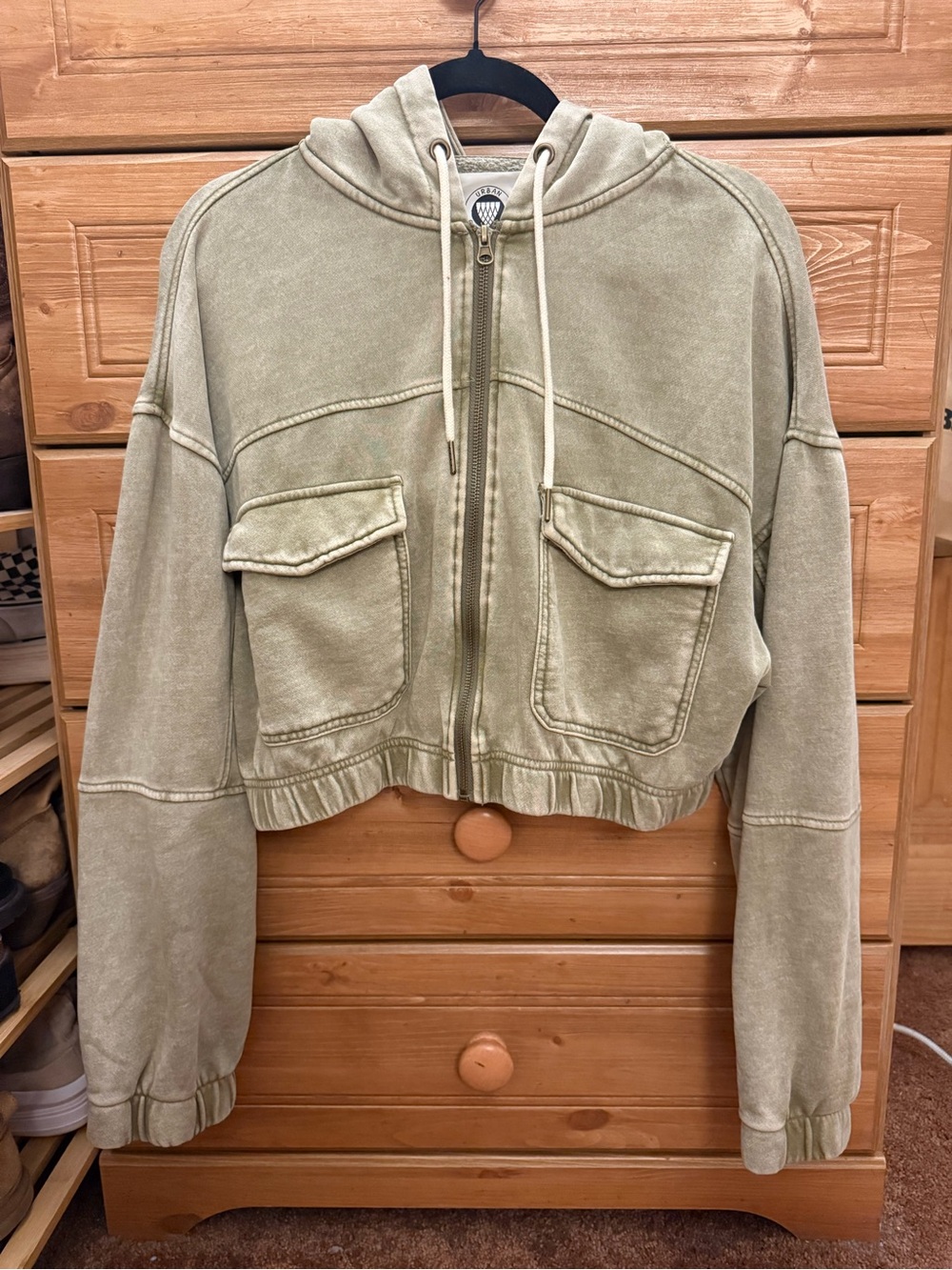 Urban Outfitters Cropped Olive Green Bomber Jacket